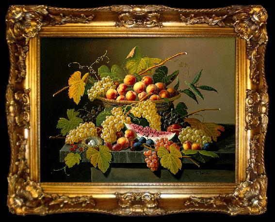 framed  Severin Roesen Still Life with a Basket of Fruit, ta009-2